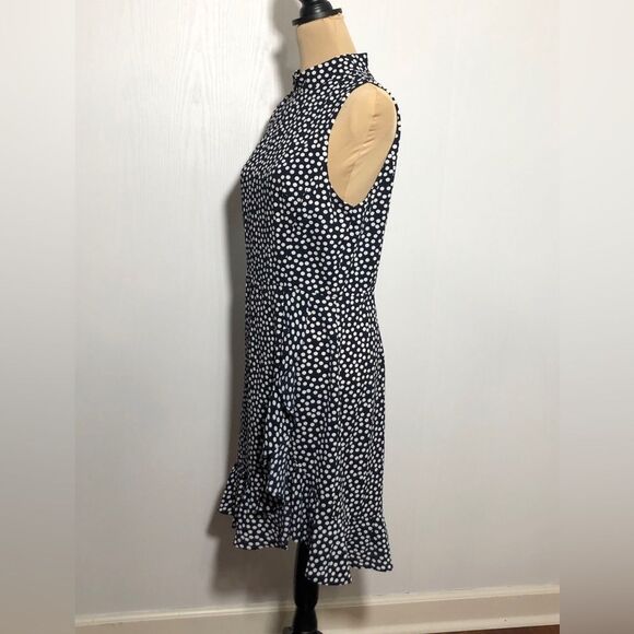 BETSEY JOHNSON Dress Womens 12 Blue White Sleeveless Polka Dot Ruffled Mock Neck - Picture 7 of 14
